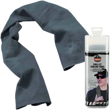 CHILL-ITS BY ERGODYNE Cooling Towel, Machine-Washable, 13"x29-1/2", Gray EGO12438